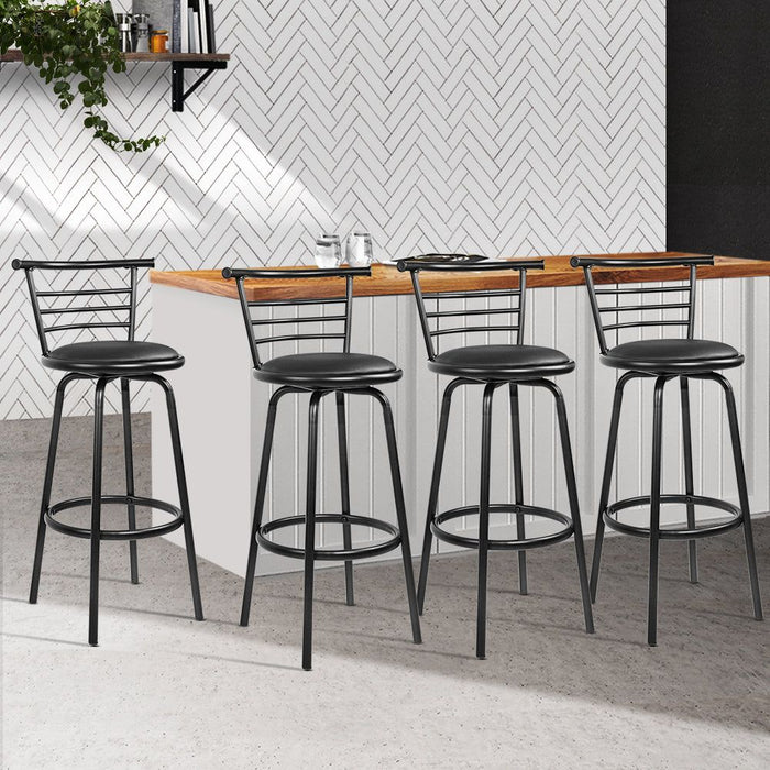 Four Bar Stools Swivel Leather Padded Metal -Home Living Store - -