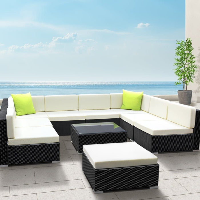 Gardeon 10PC Outdoor Furniture Sofa Set Wicker Garden Patio Lounge -Home Living Store - -