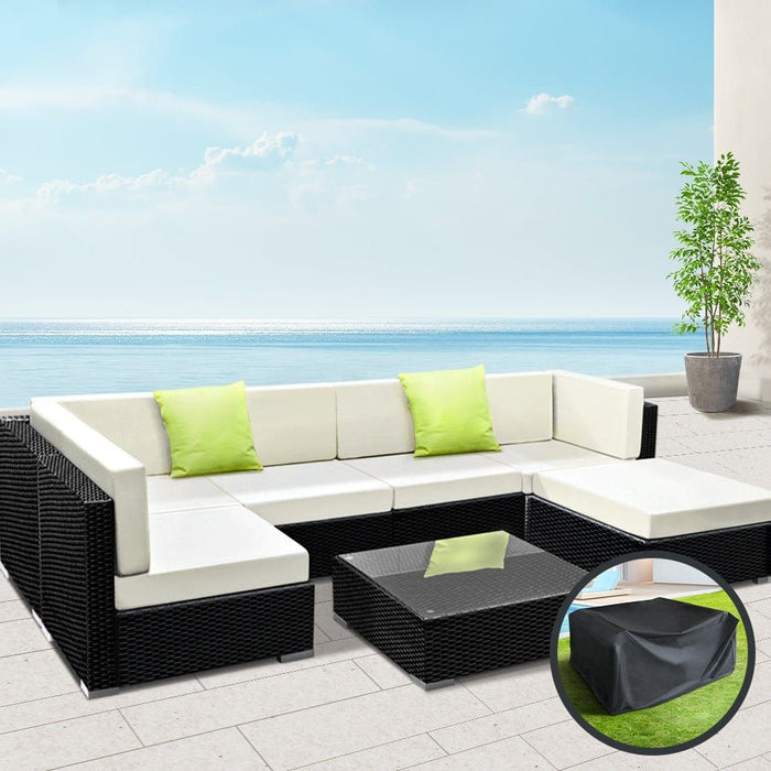 Gardeon 7PC Sofa Set with Storage Cover Outdoor Furniture Wicker -Home Living Store - -