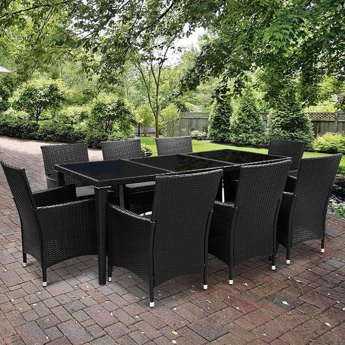 Gardeon 9 Piece Outdoor Dining Set - Black -Home Living Store - -