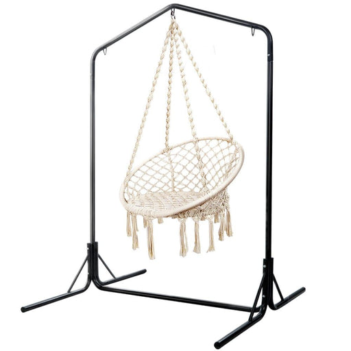Gardeon Outdoor Hammock Chair with Stand Cotton Swing Relax Hanging 124CM Cream -Home Living Store - -