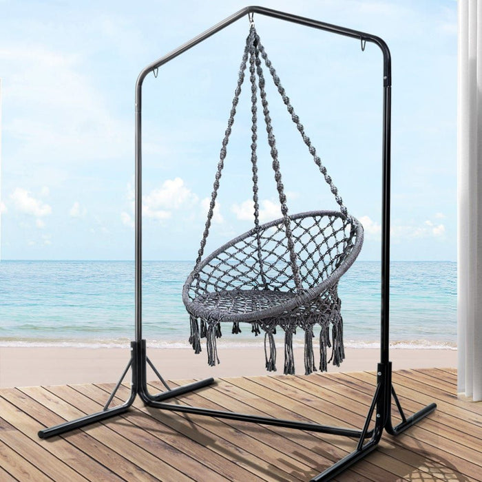 Gardeon Outdoor Hammock Chair with Stand Cotton Swing Relax Hanging 124CM Grey -Home Living Store - -