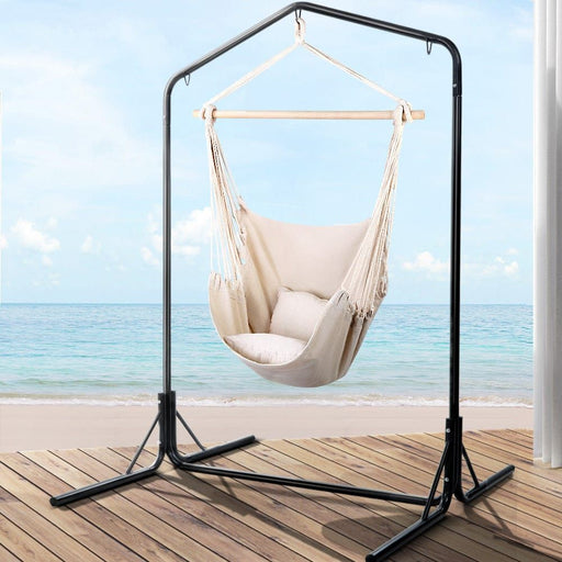 Gardeon Outdoor Hammock Chair with Stand Hanging Hammock with Pillow Cream -Home Living Store - -