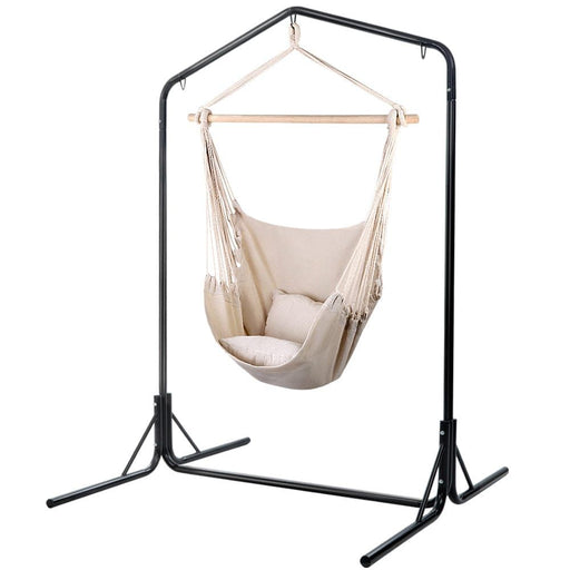 Gardeon Outdoor Hammock Chair with Stand Hanging Hammock with Pillow Cream -Home Living Store - -