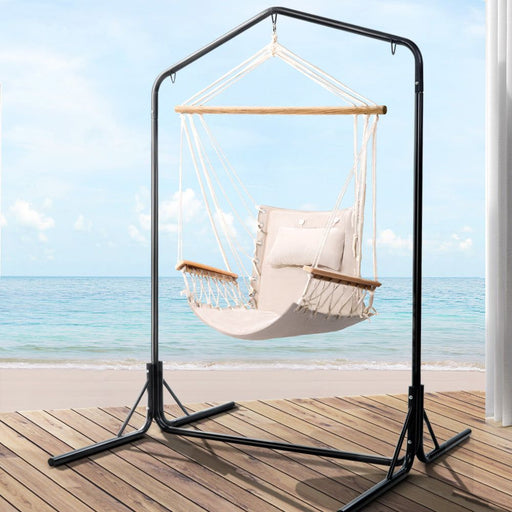 Gardeon Outdoor Hammock Chair with Stand Swing Hanging Hammock Garden Cream -Home Living Store - -