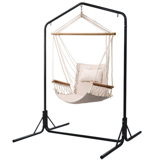 Gardeon Outdoor Hammock Chair with Stand Swing Hanging Hammock Garden Cream -Home Living Store - -