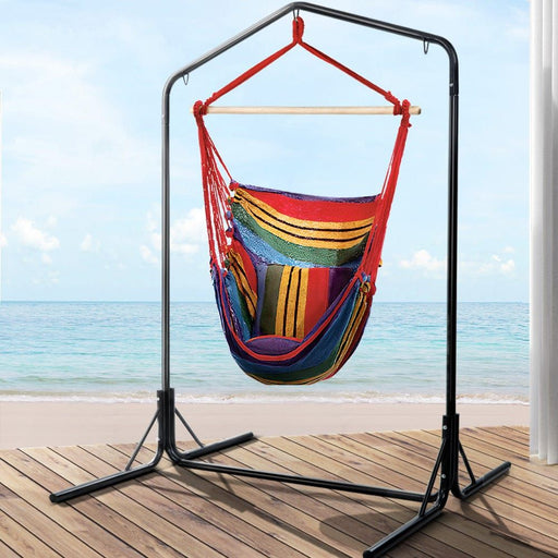 Gardeon Outdoor Hammock Chair with Stand Swing Hanging Hammock Pillow Rainbow -Home Living Store - -