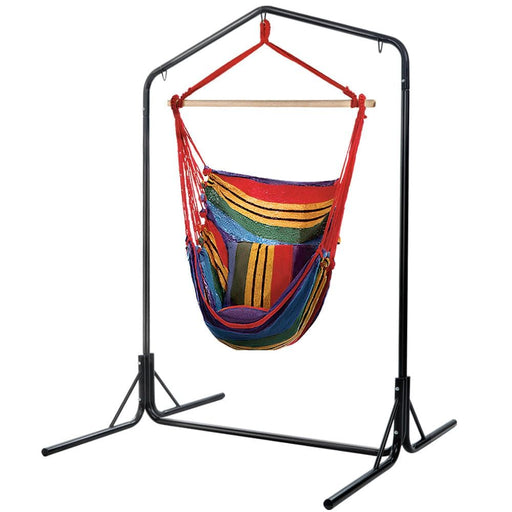 Gardeon Outdoor Hammock Chair with Stand Swing Hanging Hammock Pillow Rainbow -Home Living Store - -