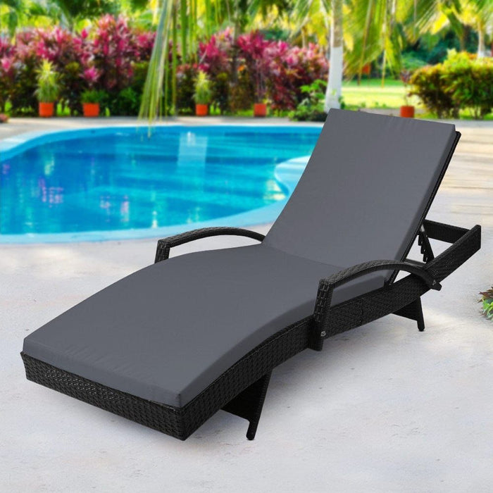 Gardeon Outdoor Sun Lounge - Black -Home Living Store - -