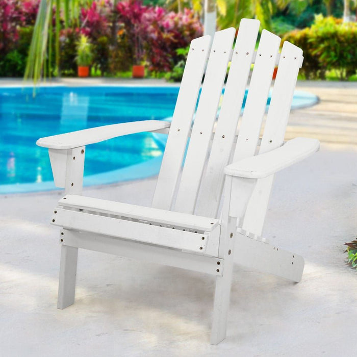 Gardeon Outdoor Sun Lounge Beach Chairs Table Setting Wooden Adirondack Patio - White -Home Living Store - -