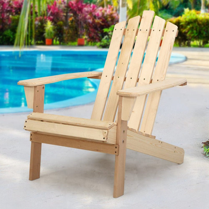 Gardeon Outdoor Sun Lounge Beach Chairs Table Setting Wooden Adirondack Patio Chair Light Wood Tone -Home Living Store - -