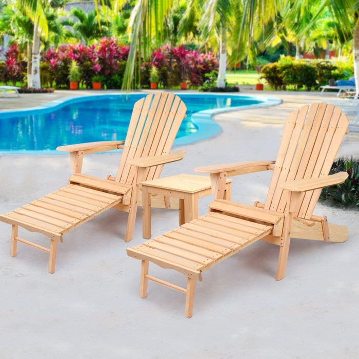 Gardeon Outdoor Sun Lounge Beach Chairs Table Setting Wooden Adirondack Patio Chair Natural -Home Living Store - -