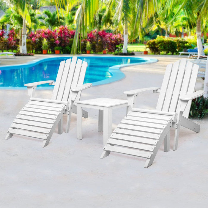Gardeon Outdoor Sun Lounge Beach Chairs Table Setting Wooden Adirondack Patio Chair White -Home Living Store - -