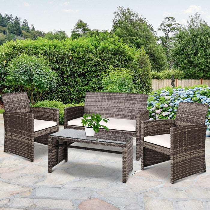 Gardeon Set of 4 Outdoor Lounge Setting Rattan Patio Wicker Dining Set Mixed Grey -Home Living Store - -