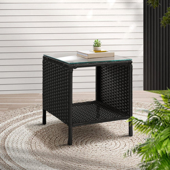 Gardeon Side Table Coffee Patio Outdoor Furniture Rattan Desk Indoor Garden Black -Home Living Store - -