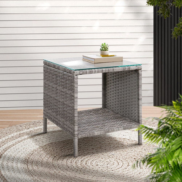 Gardeon Side Table Coffee Patio Outdoor Furniture Rattan Desk Indoor Garden Grey -Home Living Store - -