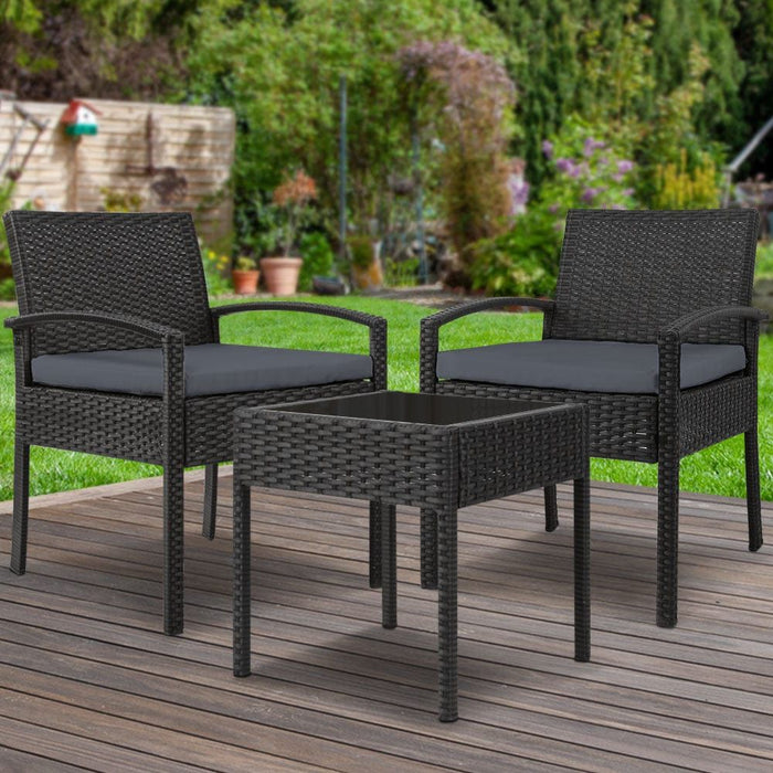 Gardeon Three Piece Outdoor Set - Black -Home Living Store - -
