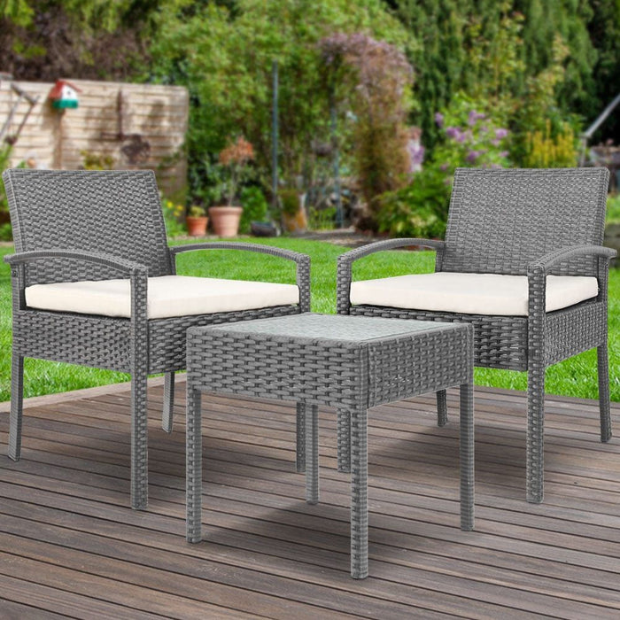 Gardeon Three Piece Outdoor Set - Grey -Home Living Store - -