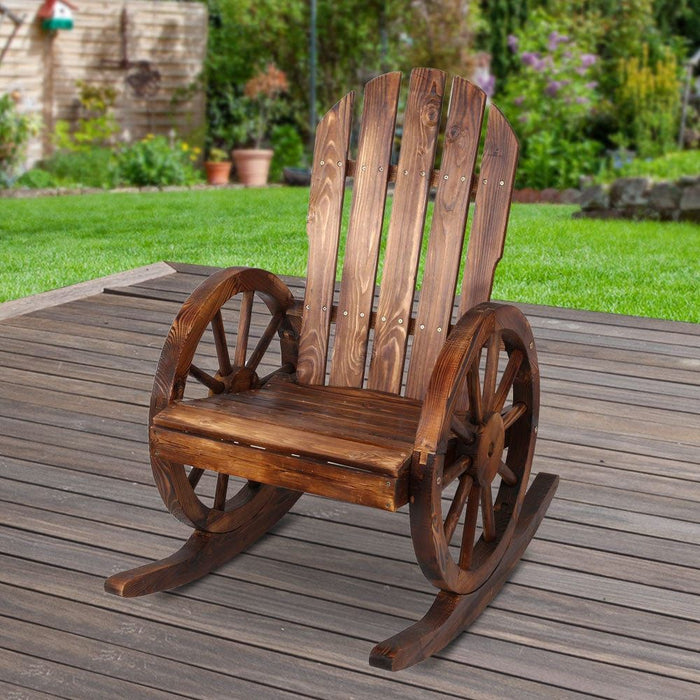 Gardeon Wagon Wheels Rocking Chair - Brown -Home Living Store - -