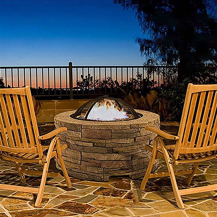 Grillz Fire Pit Table Outdoor Fireplace - Round -Home Living Store - -