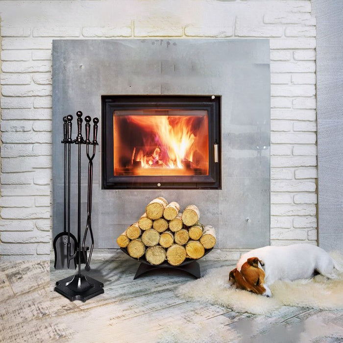 Grillz Fireplace Tool Set Fire Place Tools Poker Brush Shovel Stand Tongs -Home Living Store - -