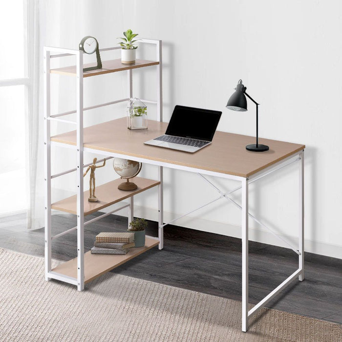 Henderson 1200mm Metal Desk with Shelves - White with Oak Top -Home Living Store - -