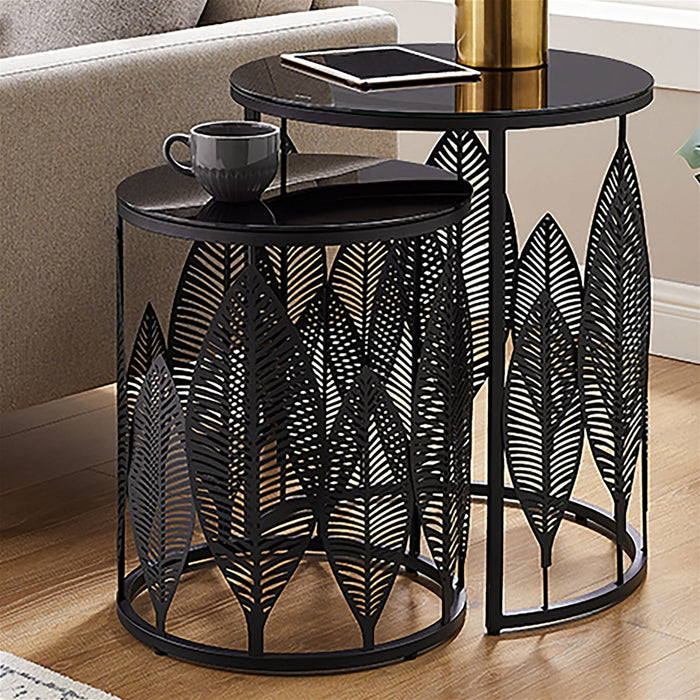 Leaf Nested Set Coffee Tables 520mm White Glass Top, Metal Frame Gold by Criterion - Home Living Store - Coffee Table