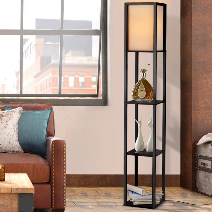 Led Floor Lamp Shelf Vintage Wood Standing Light Reading Storage Bedroom -Home Living Store - -