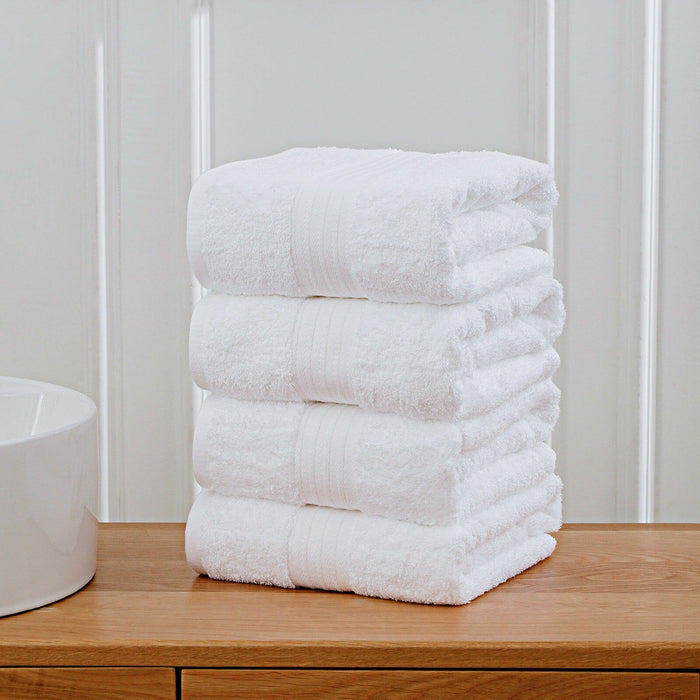 Linenland 4 Piece Cotton Bath Towels Set - White -Home Living Store - -