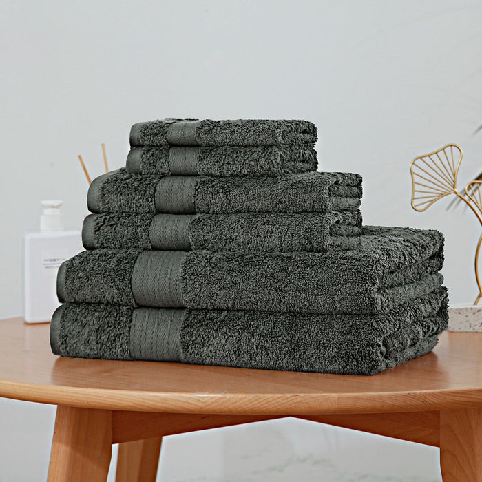 Luxury 6 Piece Soft and Absorbent Cotton Bath Towel Set - Charcoal -Home Living Store - -