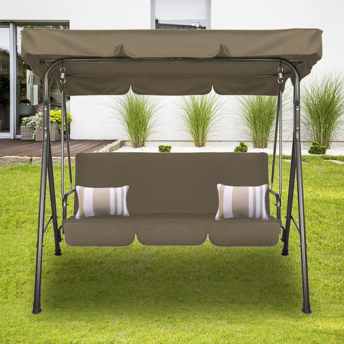 Milano Outdoor Swing Bench Seat Chair Canopy Furniture 3 Seater Garden Hammock - Coffee -Home Living Store - -