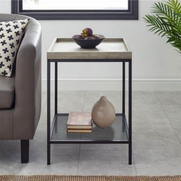 Modern Side Table in Grey Wash with 2 Tiers and Black Frame by Urban Style -Home Living Store - -