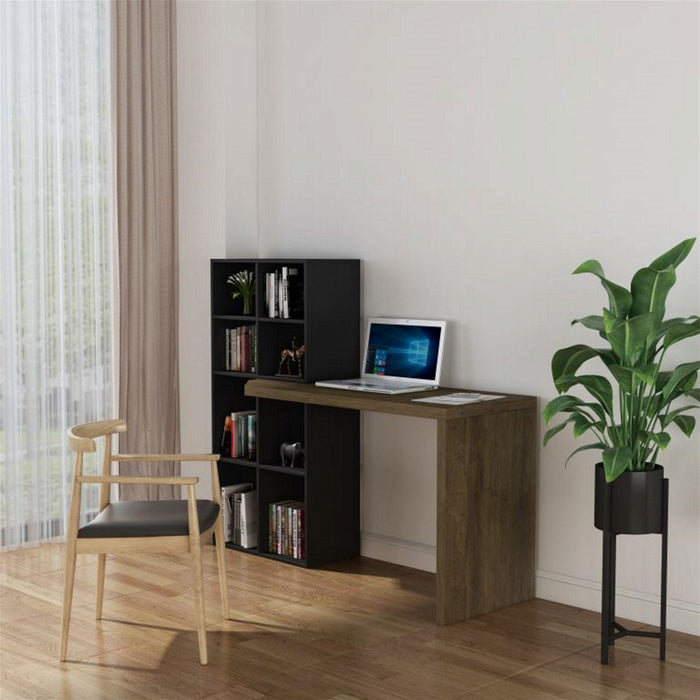 Pinto Office Desk with Built in Book Case, Black and Dark Oak Finish -Home Living Store - -
