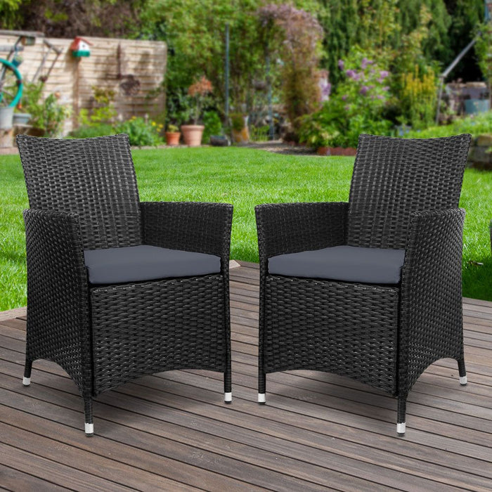Set of 2 Outdoor Bistro Set Chairs Patio Furniture Dining Wicker Garden Cushion Gardeon -Home Living Store - -
