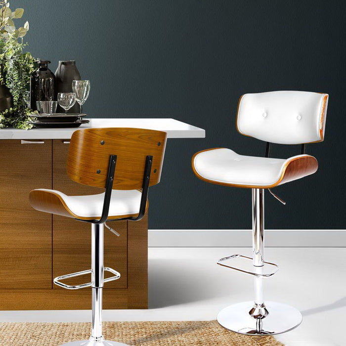 Two Bar Stools Gas Lift Leather White -Home Living Store - -