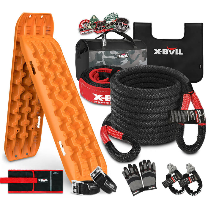 X-BULL 4X4 Recovery Kit Kinetic Recovery Rope Snatch Strap soft shackle / 2PCS Recovery Tracks Boards 4WD Gen3.0 Orange-Home Living Store-Sporting Goods > Outdoor Recreation