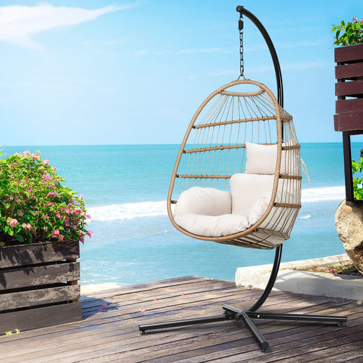 Gardeon Egg Swing Chair Hammock With Stand Outdoor Furniture Hanging Wicker Seat Home Living Store
