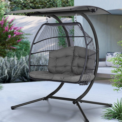 Gardeon Outdoor Furniture Lounge Hanging Swing Chair Egg Hammock Stand Rattan Wicker Grey Home Living Store
