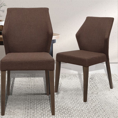 Jon Dining Chair with Modern Winged Back in Brown Fabric with Solid Rubber Wood Legs in Grey Oak (Set of Two)-Home Living Store-Furniture > Chairs > Kitchen & Dining Room Chairs