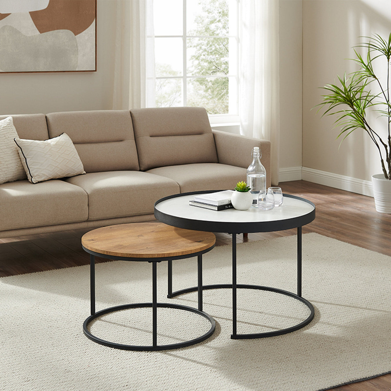 Nested Coffee Table White Marble/English Oak by Criterion™ Furniture > Tables > Accent Tables > Coffee Tables HLS