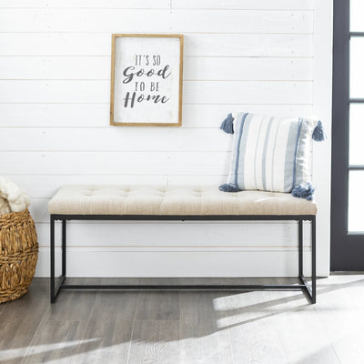 Relax Bench Seat in Tan Fabric with Black Metal Frame by Woodstock™-Home Living Store-Furniture > Benches