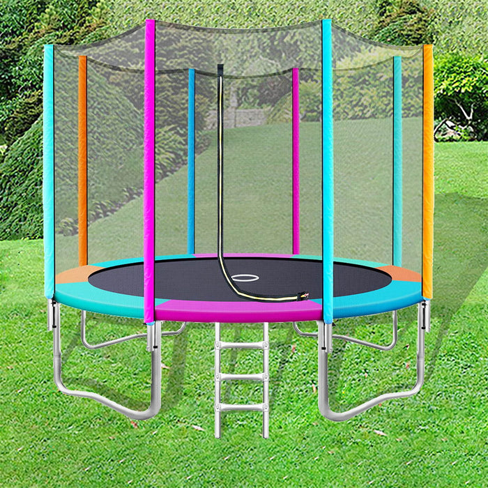 12FT Trampoline Round Trampolines Kids Safety Net Enclosure Pad Outdoor Gift Multi-coloured-#product_category#-Home Living Store