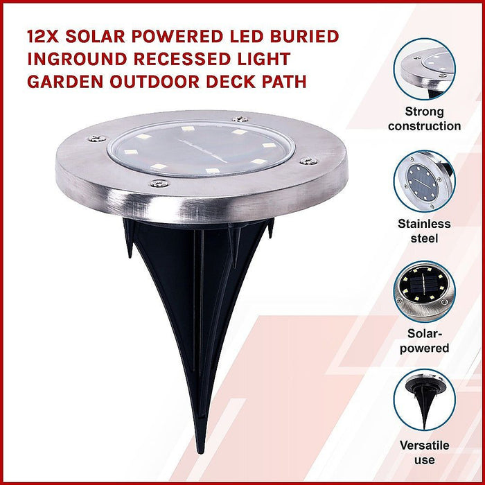 12x Solar Powered LED Buried Inground Recessed Light Garden Outdoor Deck Path-#product_category#-Home Living Store