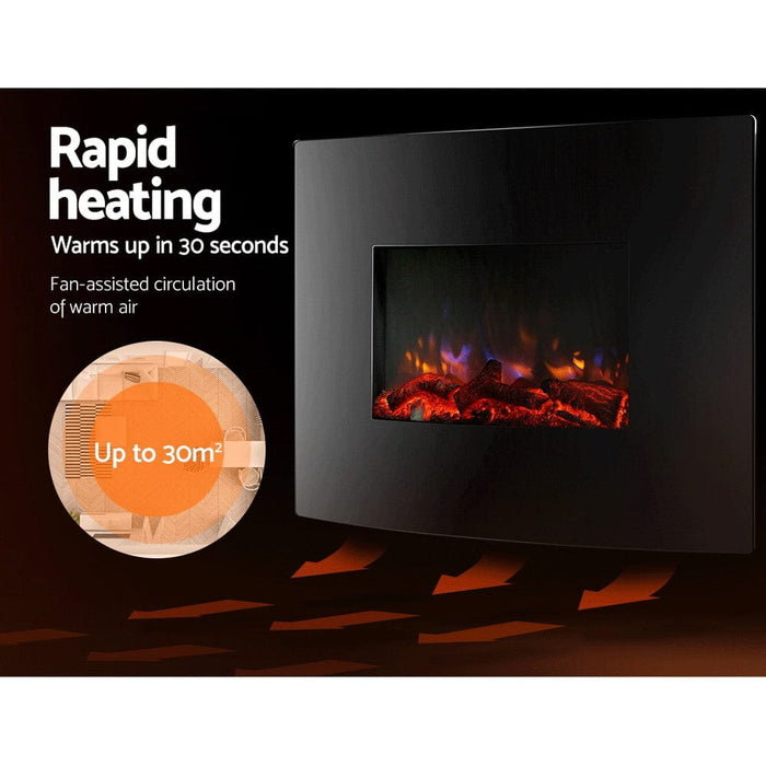 2000W Wall Mounted Electric Fireplace Fire Log Wood Heater Realistic Flame Home Living Store