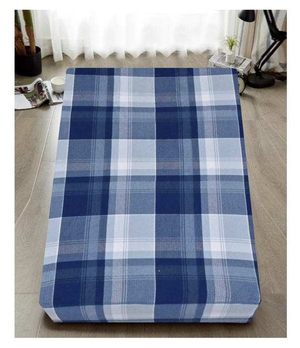 3x Queen Luxury 100% Cotton Flannelette Fitted Bed Sheet - Blue Check Print-#product_category#-Home Living Store