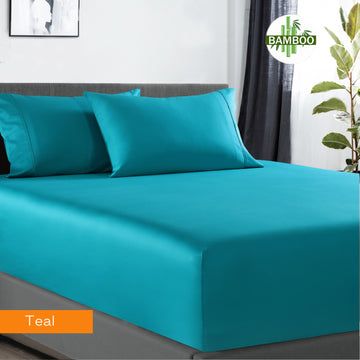 400 thread count bamboo cotton 1 fitted sheet with 2 pillowcases mega queen teal-#product_category#-Home Living Store