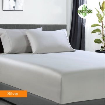 400 thread count bamboo cotton 1 fitted sheet with 2 pillowcases queen silver-#product_category#-Home Living Store
