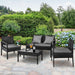 4 Seater Sofa Set Outdoor Furniture Lounge Setting Wicker Chairs Table Rattan Lounger Bistro Patio Garden Cushions Black-#product_category#-Home Living Store