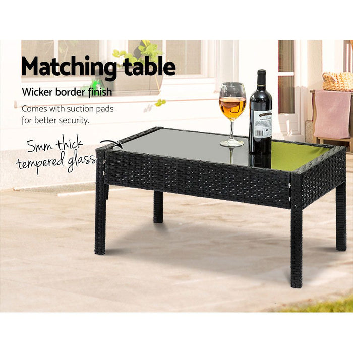 4 Seater Sofa Set Outdoor Furniture Lounge Setting Wicker Chairs Table Rattan Lounger Bistro Patio Garden Cushions Black-#product_category#-Home Living Store