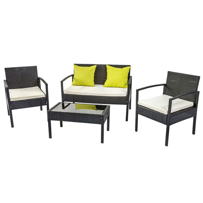 4 Seater Sofa Set Outdoor Furniture Lounge Setting Wicker Chairs Table Rattan Lounger Bistro Patio Garden Cushions Black-#product_category#-Home Living Store